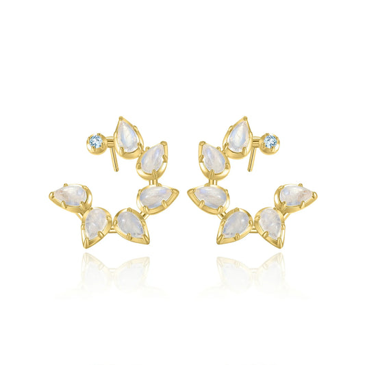 Cluster stud earrings with natural moonstones and blue topaz bridal cluster earrings