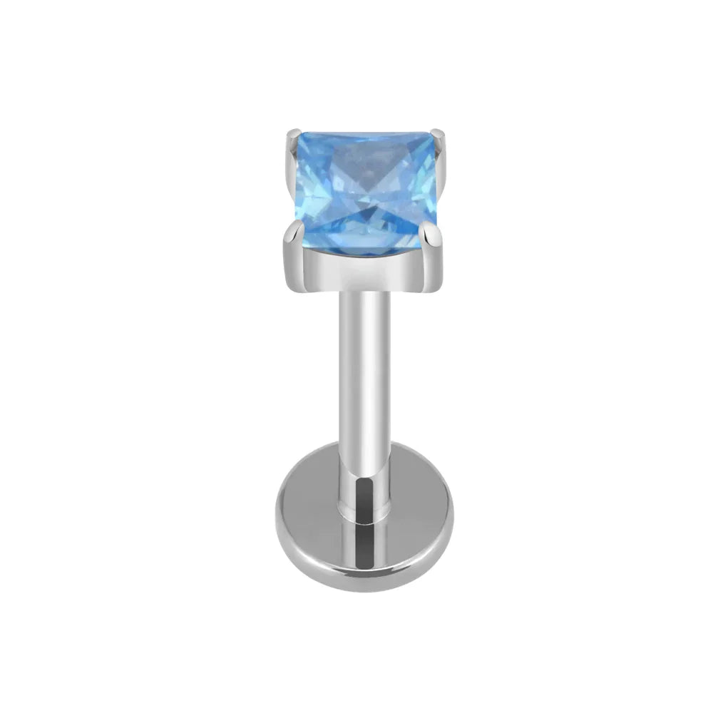 Pink diamond stud earring blue green purple clear square diamond earring titanium 16G flat back