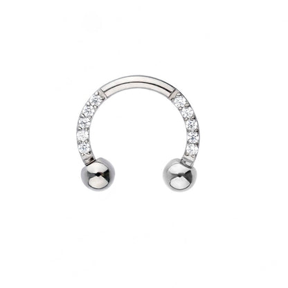 Horseshoe septum ring with CZ titanium 16G