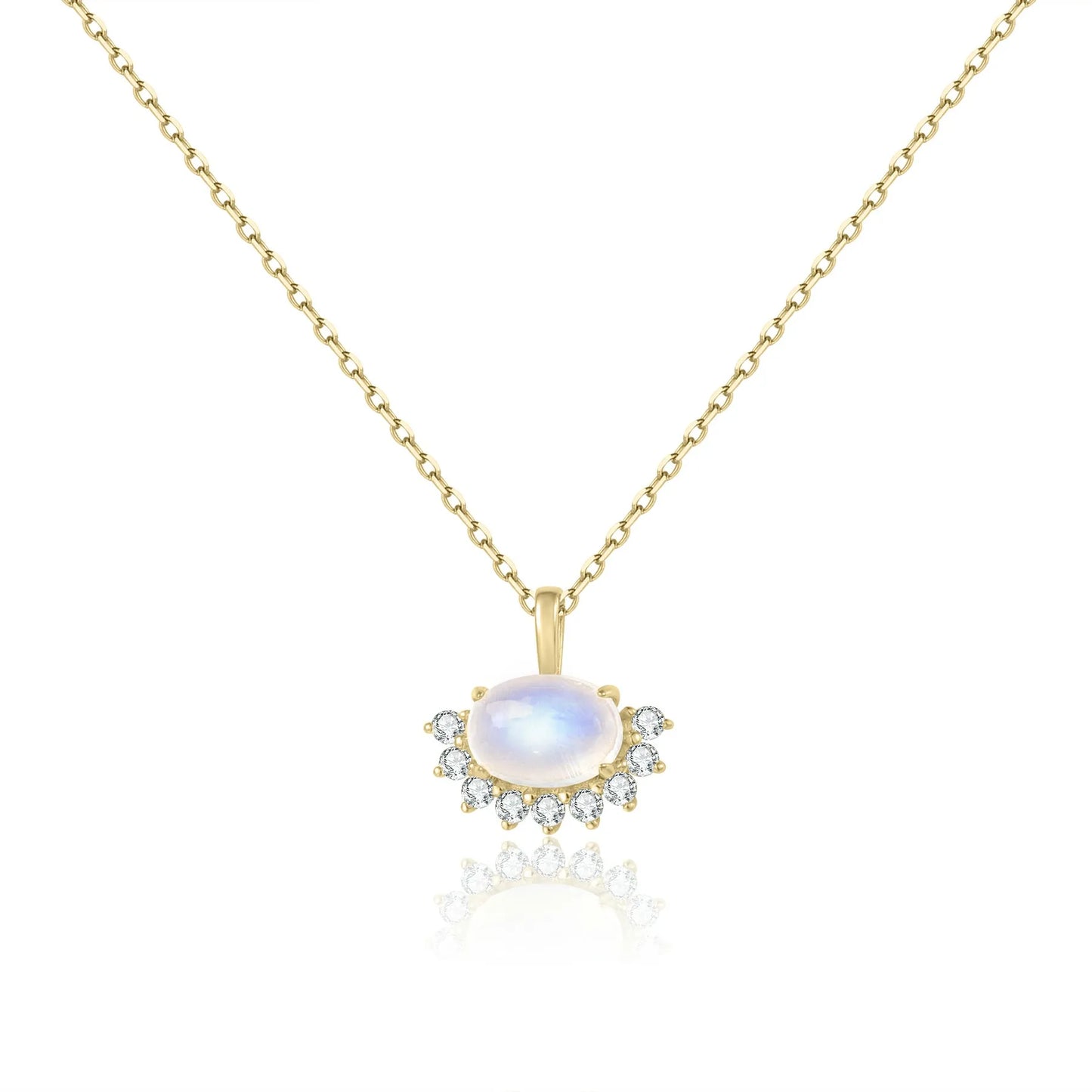 Gold moonstone necklace with clear cz stones gold necklace for women