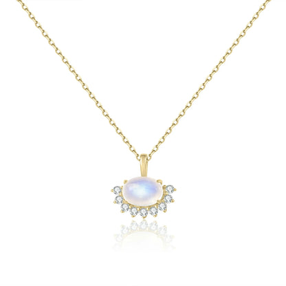 Gold moonstone necklace with clear cz stones gold necklace for women