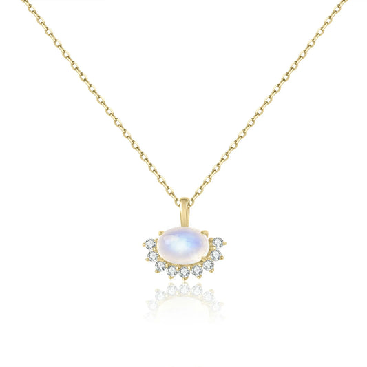 Gold moonstone necklace with clear cz stones gold necklace for women