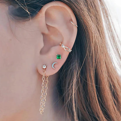 Pink diamond stud earring blue green purple clear square diamond earring titanium 16G flat back