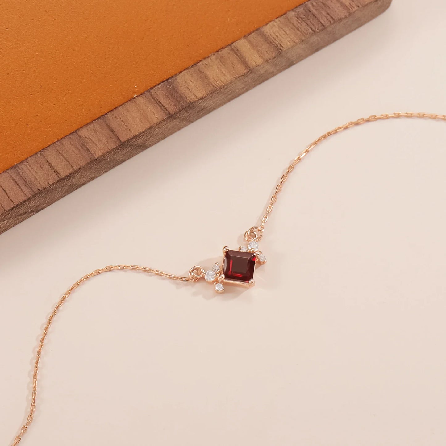Garnet birthstone necklace with a square red garnet gemstone cute necklace