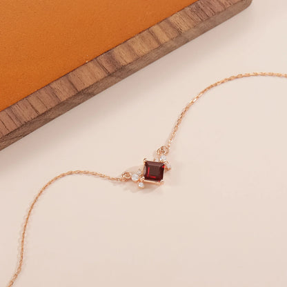 Garnet birthstone necklace with a square red garnet gemstone cute necklace