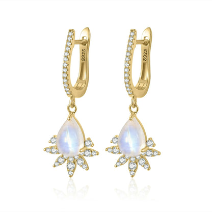 Moonstone hoop earrings with clear diamond cz stones moonstone dangle earrings