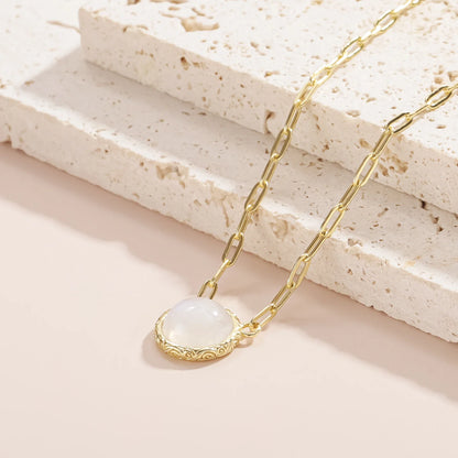 Moonstone gem necklace with a thick paperclip chain sterling silver necklace 45cm