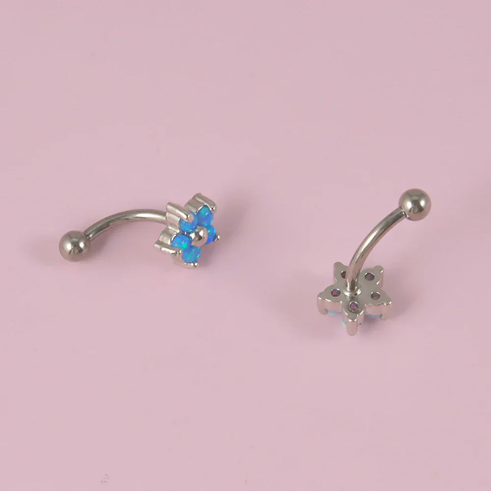 Opal vertical labret jewelry white blue opal titanium curved barbell rook piercing