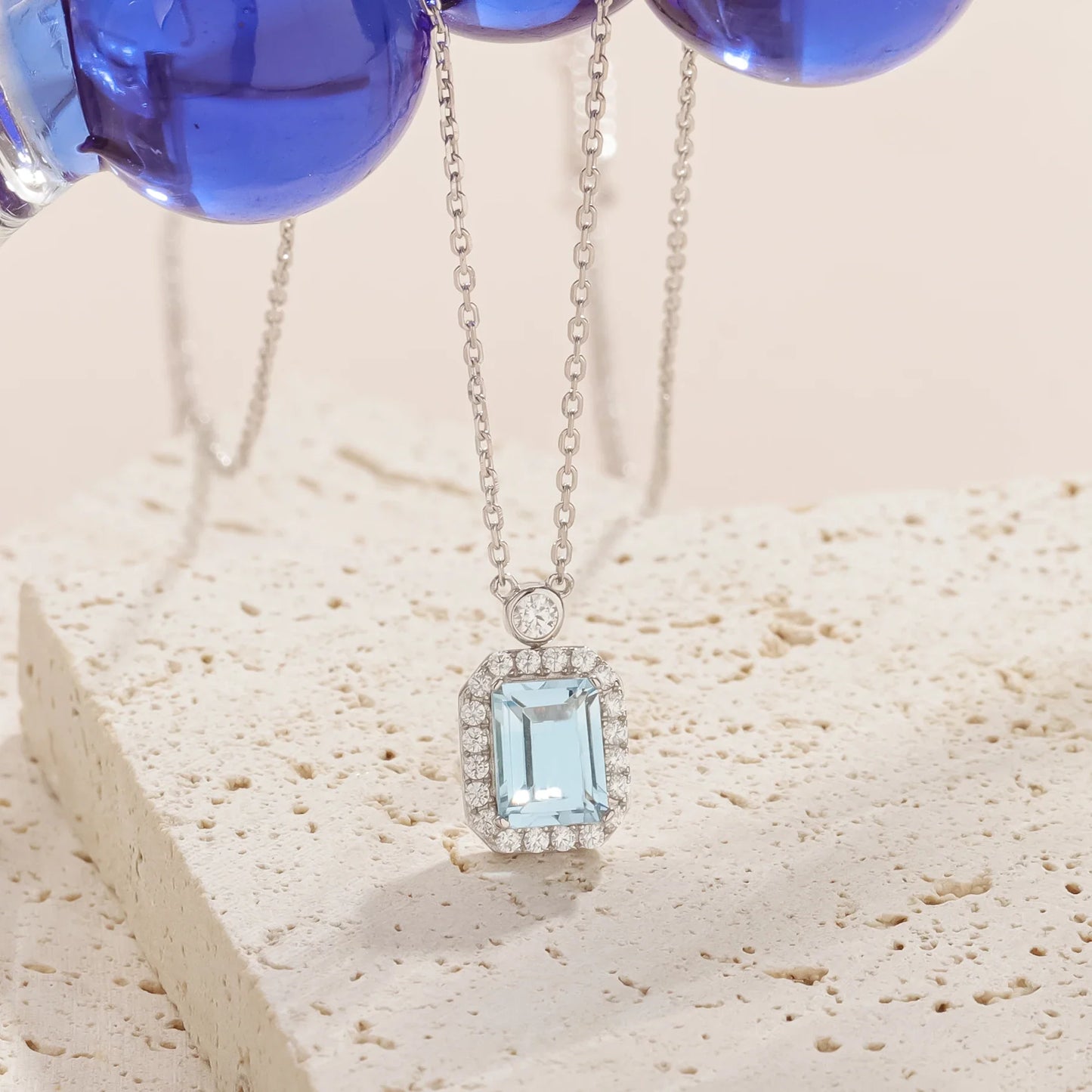 Birthstone topaz necklace with a natural sky blue topaz and clear diamond cz stones silver pendant necklace