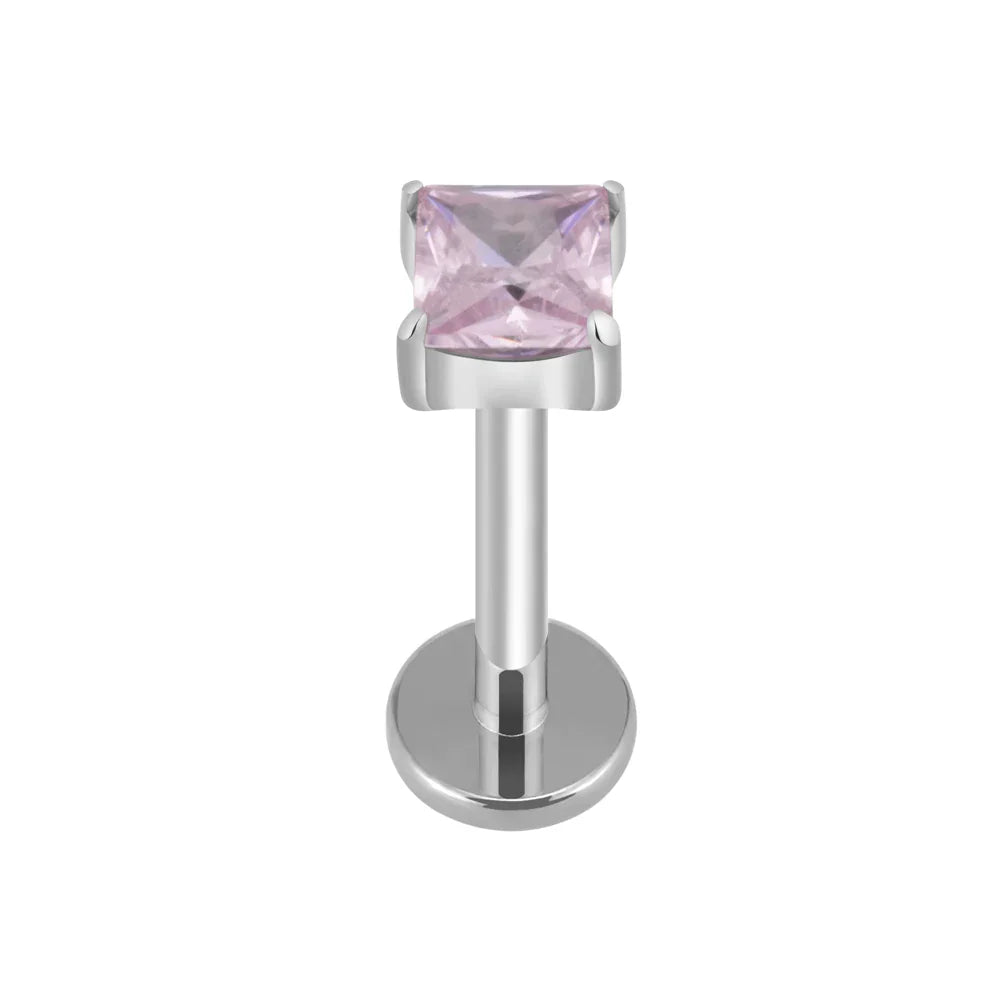 Pink diamond stud earring blue green purple clear square diamond earring titanium 16G flat back