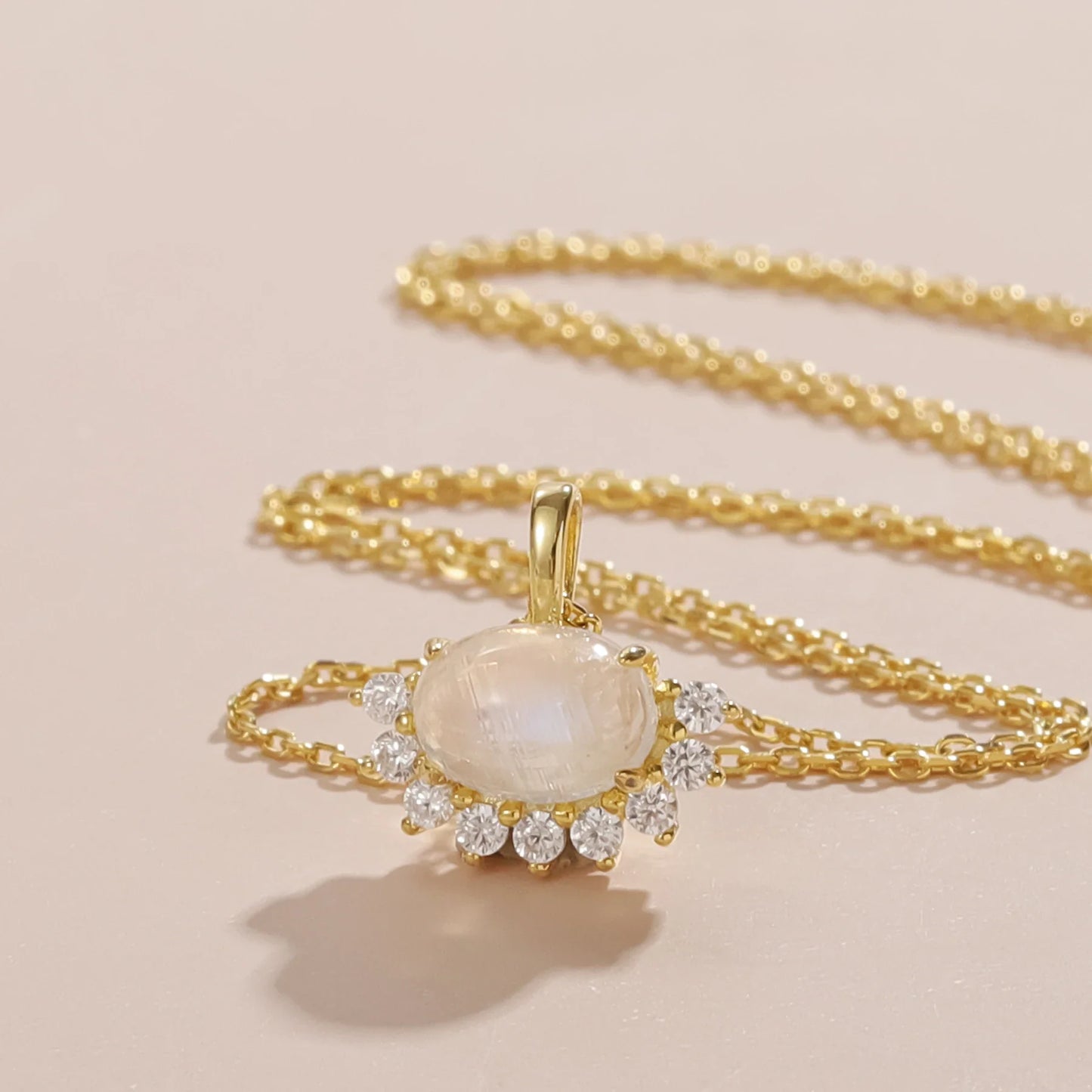 Gold moonstone necklace with clear cz stones gold necklace for women