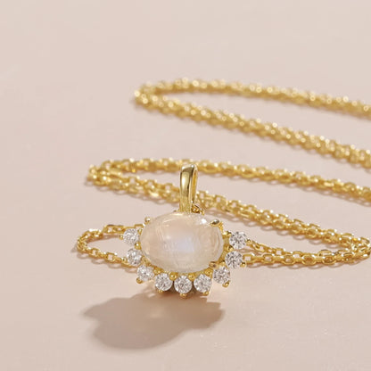 Gold moonstone necklace with clear cz stones gold necklace for women