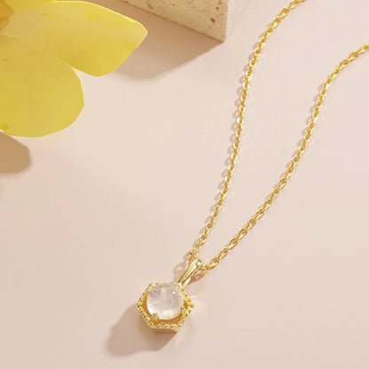 White moonstone necklace hexagon for women