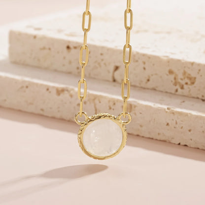 Moonstone gem necklace with a thick paperclip chain sterling silver necklace 45cm