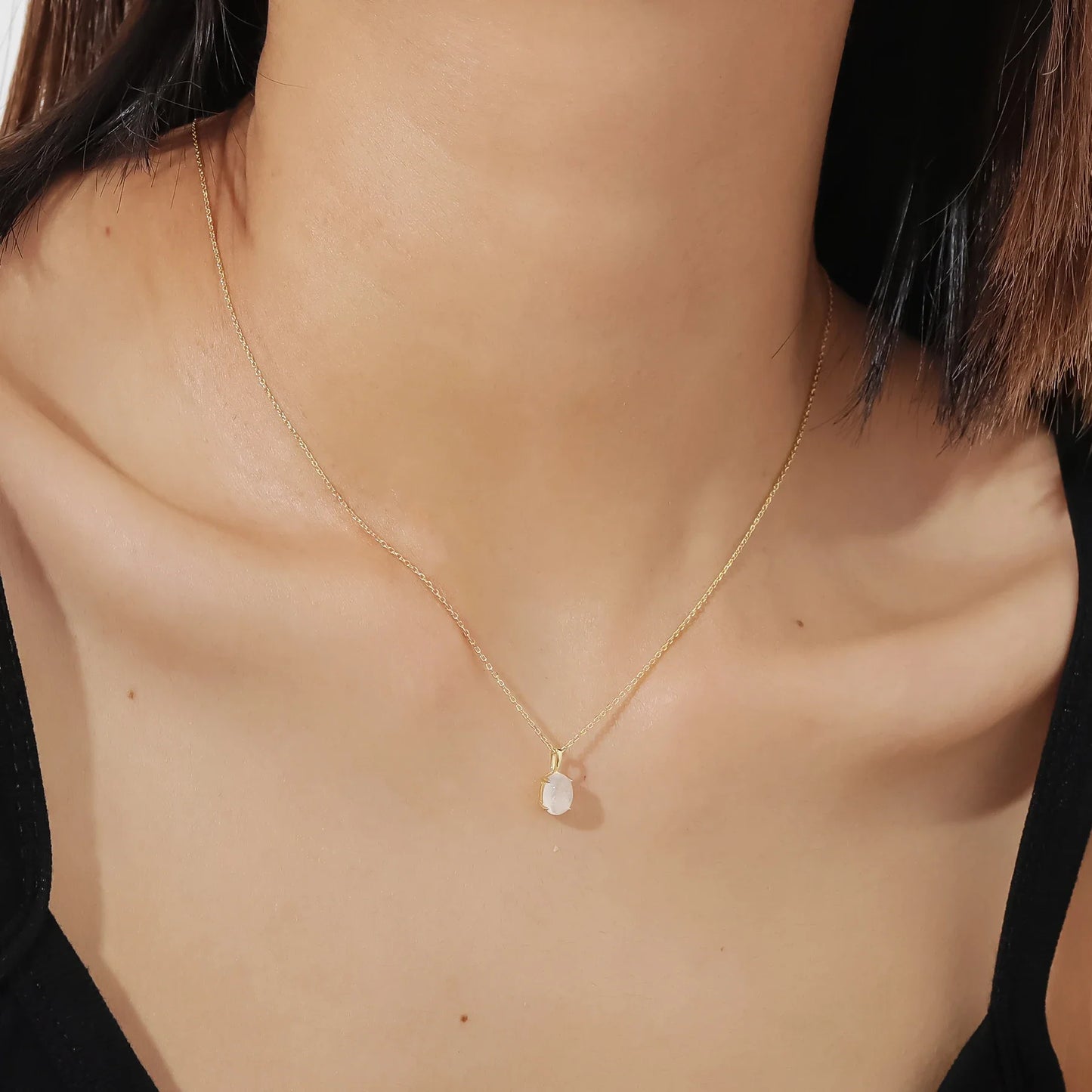 Necklace with a moonstone classic and simple birthstone necklace for mom