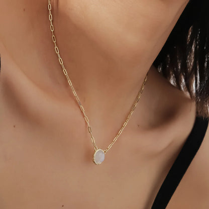 Moonstone gem necklace with a thick paperclip chain sterling silver necklace 45cm