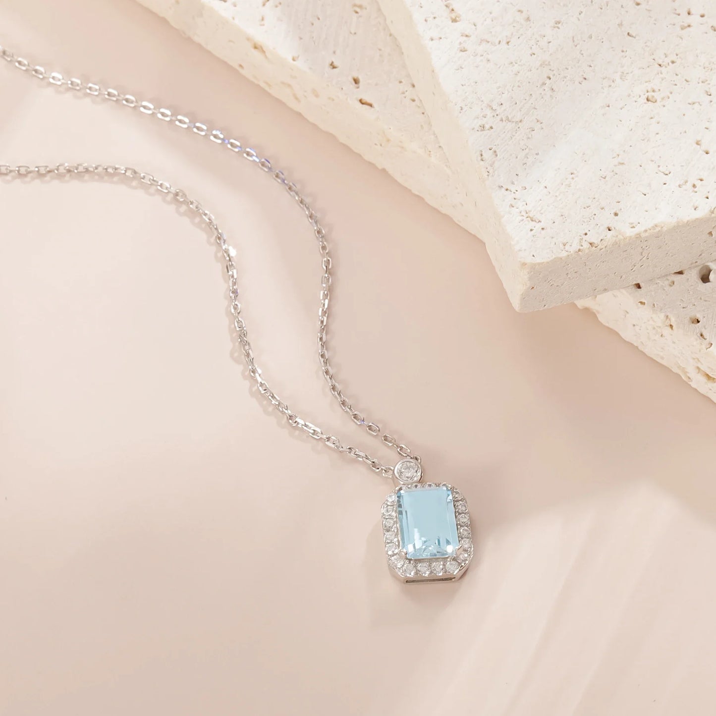 Birthstone topaz necklace with a natural sky blue topaz and clear diamond cz stones silver pendant necklace