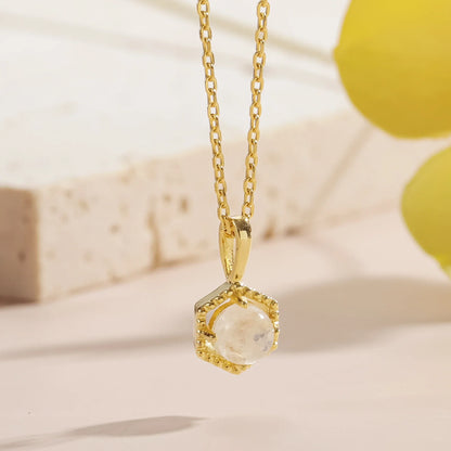White moonstone necklace hexagon for women