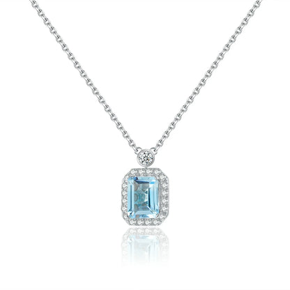 Birthstone topaz necklace with a natural sky blue topaz and clear diamond cz stones silver pendant necklace