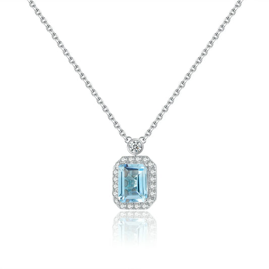 Birthstone topaz necklace with a natural sky blue topaz and clear diamond cz stones silver pendant necklace
