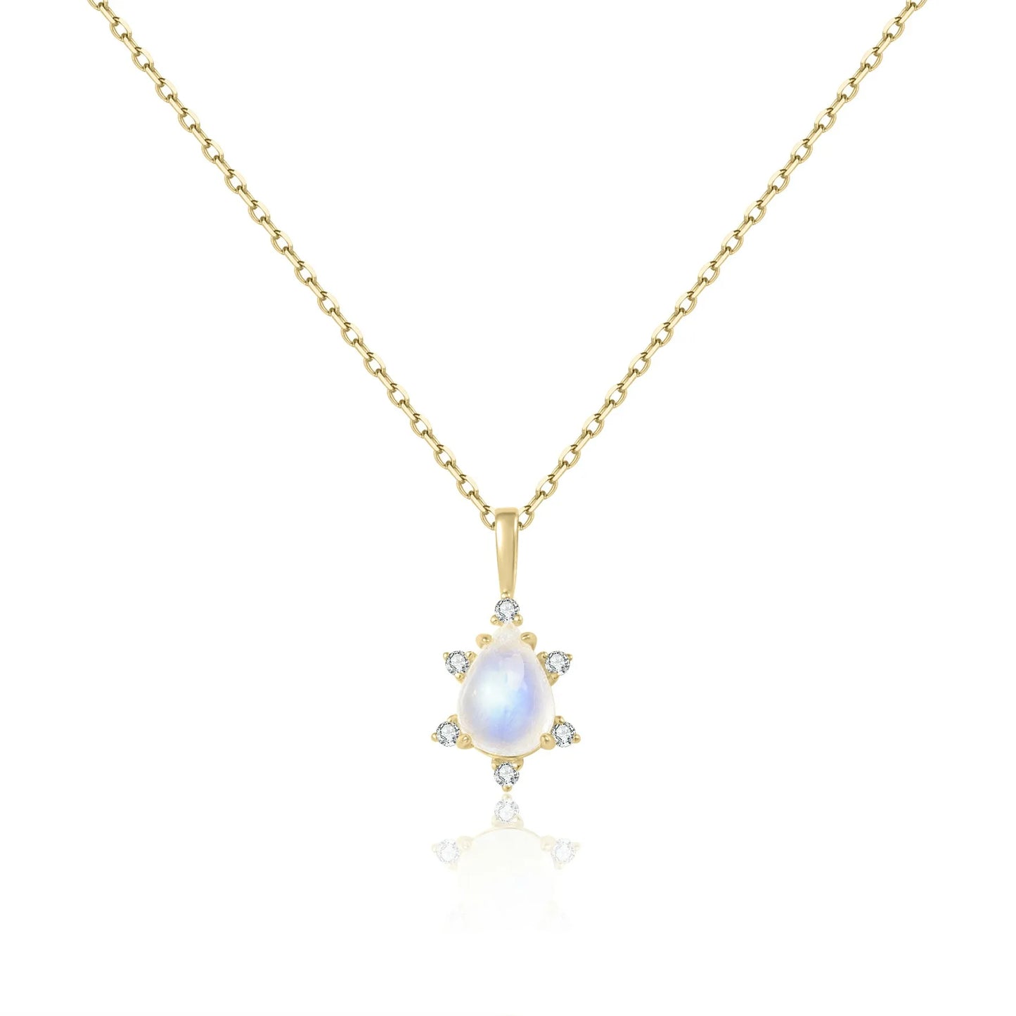Moonstone pendant necklace teardrop with diamond cz stones mama necklace