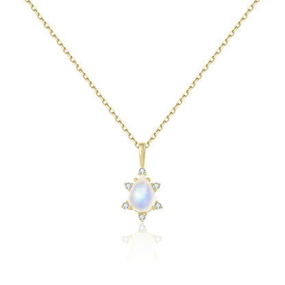 Moonstone pendant necklace teardrop with diamond cz stones mama necklace