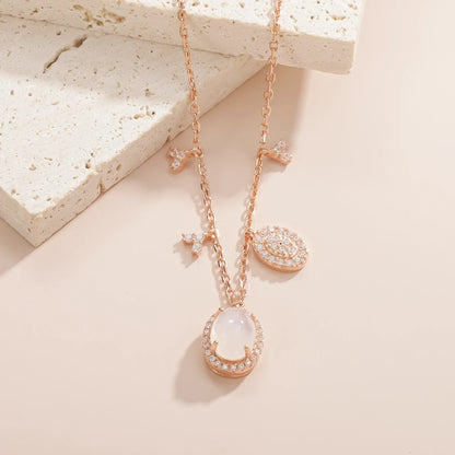Rose gold moonstone necklace with multiple pendants women's necklace