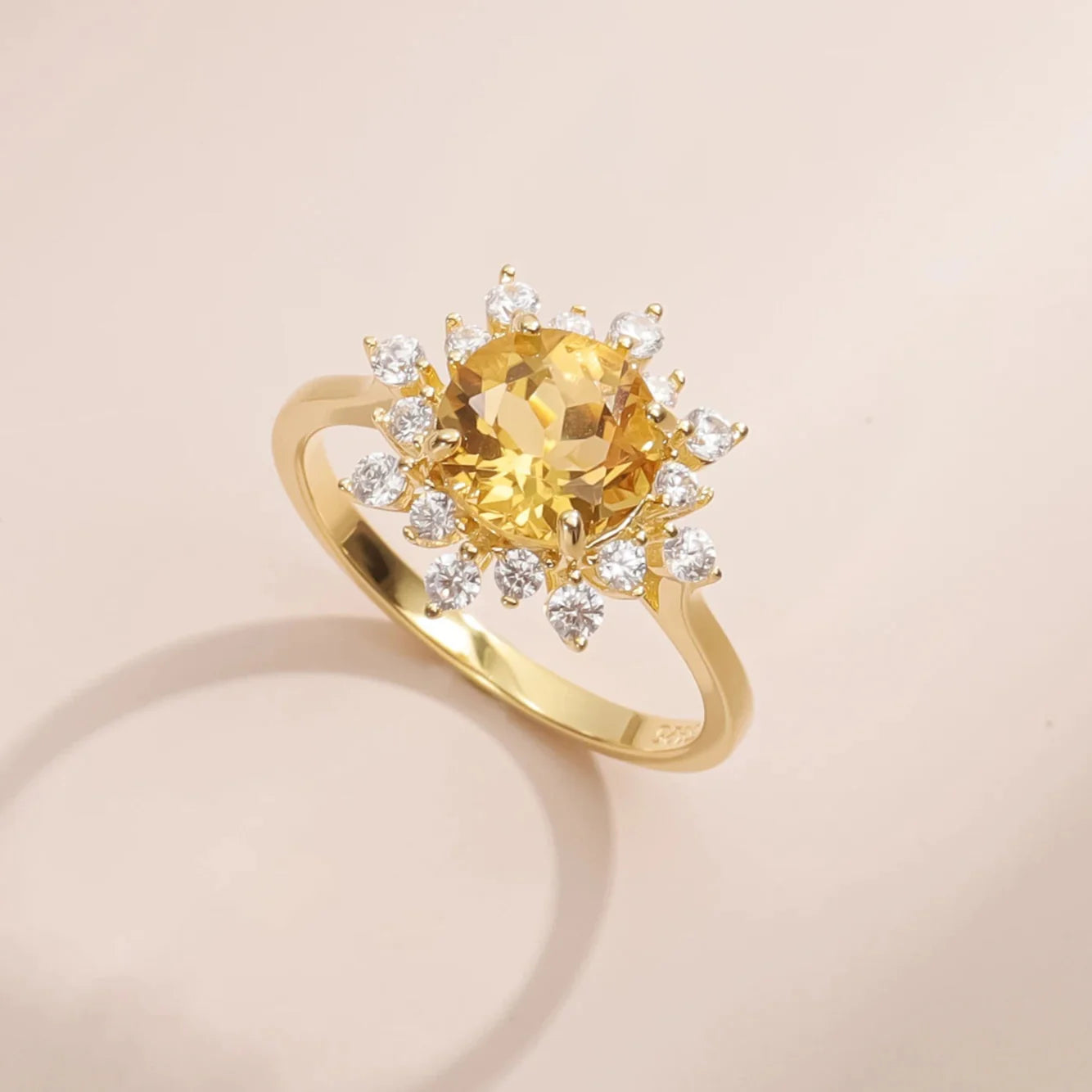 Gold citrine ring with a large yellow citrine and cz citrine cocktail ring engagement ring cluster ring