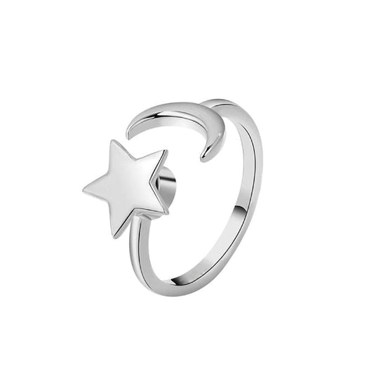 Anxiety relief ring moon and star sterling silver