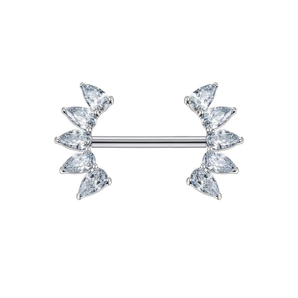 Barbell nipple piercing with CZ stones straight barbells titanium 14G threadless push pin 1 piece