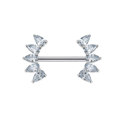 Barbell nipple piercing with CZ stones straight barbells titanium 14G threadless push pin 1 piece