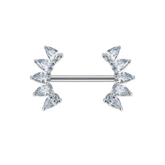 Barbell nipple piercing with CZ stones straight barbells titanium 14G threadless push pin 1 piece