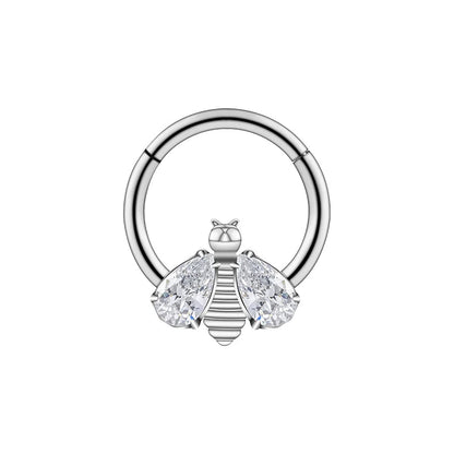 Bee septum ring bumble bee septum ring silver 16G titanium with CZ stones hinged segment clicker