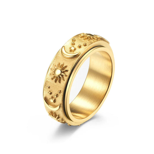 Black fidget ring black stainless steel spinner ring sun moon star