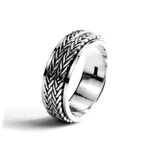 Chain anxiety ring rope pattern sterling silver anxiety ring for men vintage style