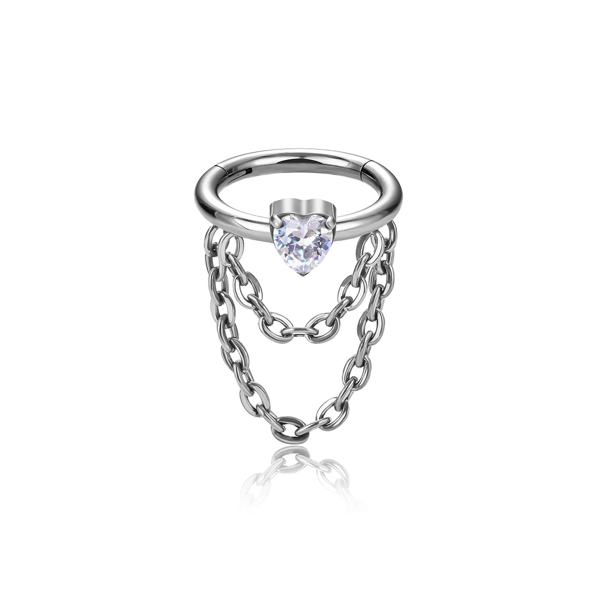Conch hoop with chain 16G with a heart CZ stone chain conch earring silver and gold titanium hinged clicker