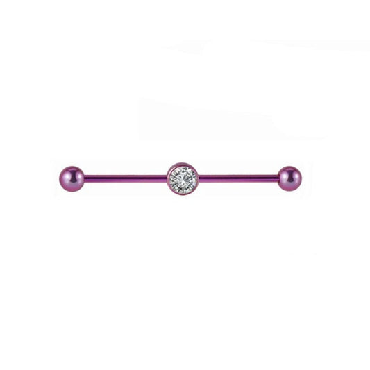 Cool industrial piercing with a clear diamond titanium industrial barbell 14G 38mm pink green blue silver
