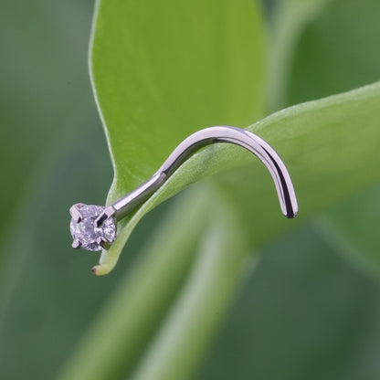 Corkscrew nose ring with round CZ different colors titanium 20G