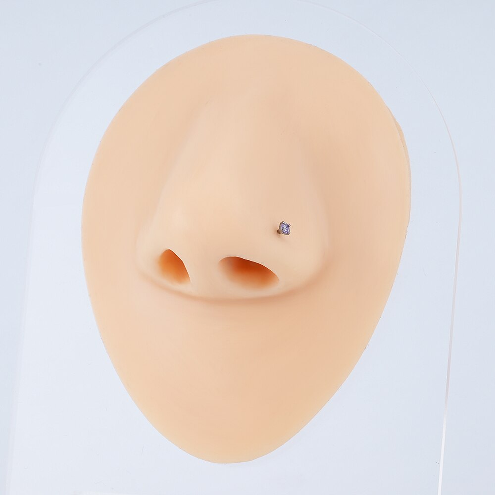 Corkscrew nose ring with round CZ different colors titanium 20G