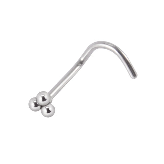 Corkscrew nose stud with 3 dots titanium silver nose ring 20G 6mm