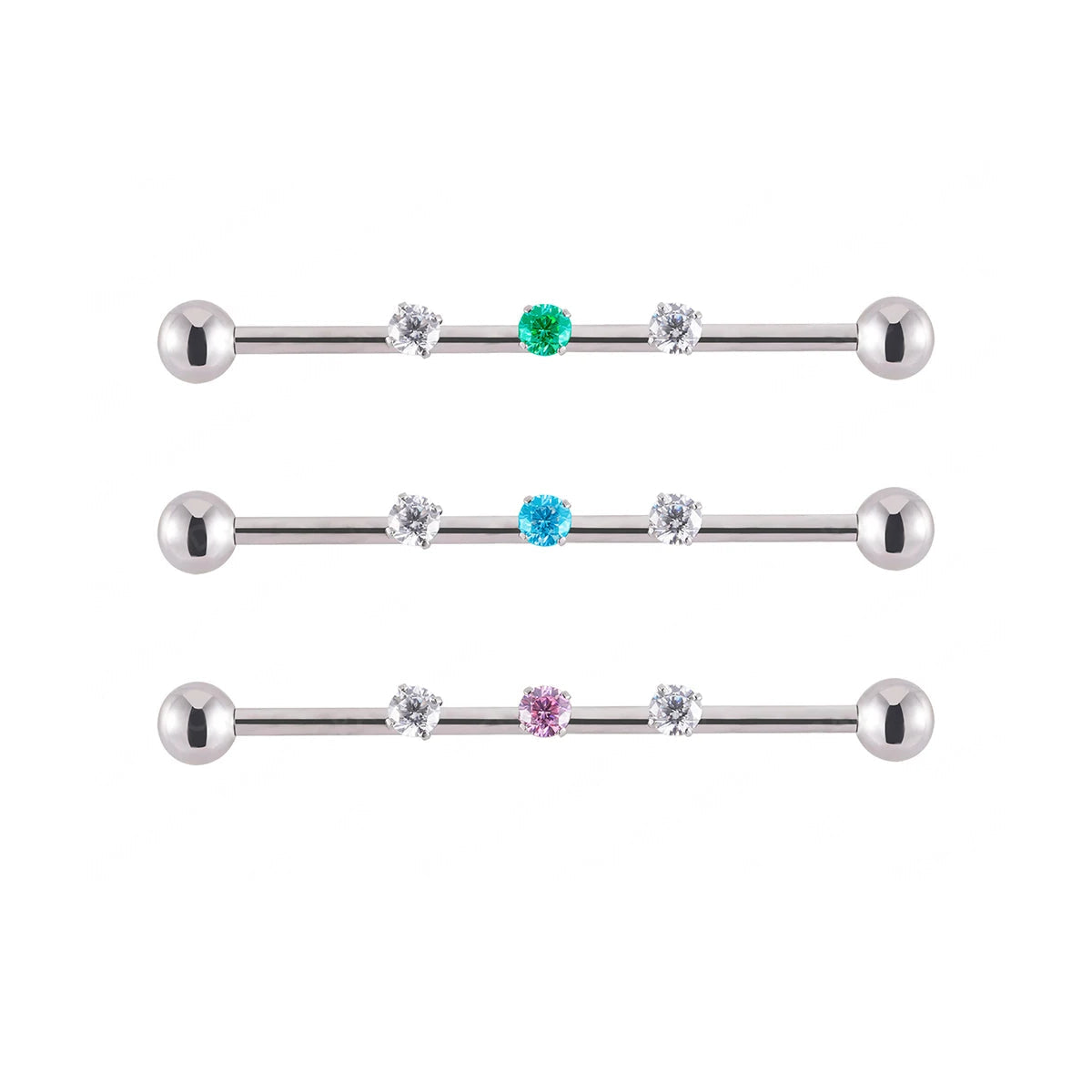 Cute industrial piercing titanium 14G feminine industrial barbell piercing silver with cz 36mm 38mm