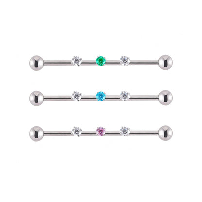 Cute industrial piercing titanium 14G feminine industrial barbell piercing silver with cz 36mm 38mm