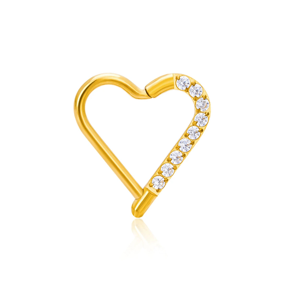 Daith heart piercing gold and silver daith ring titanium 16G with CZ stones hinged segment clicker