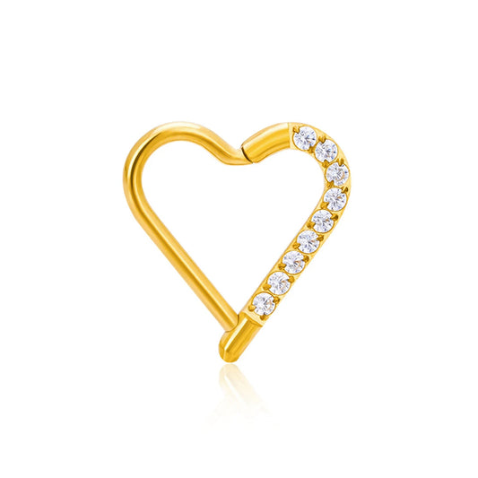 Daith heart piercing gold and silver daith ring titanium 16G with CZ stones hinged segment clicker