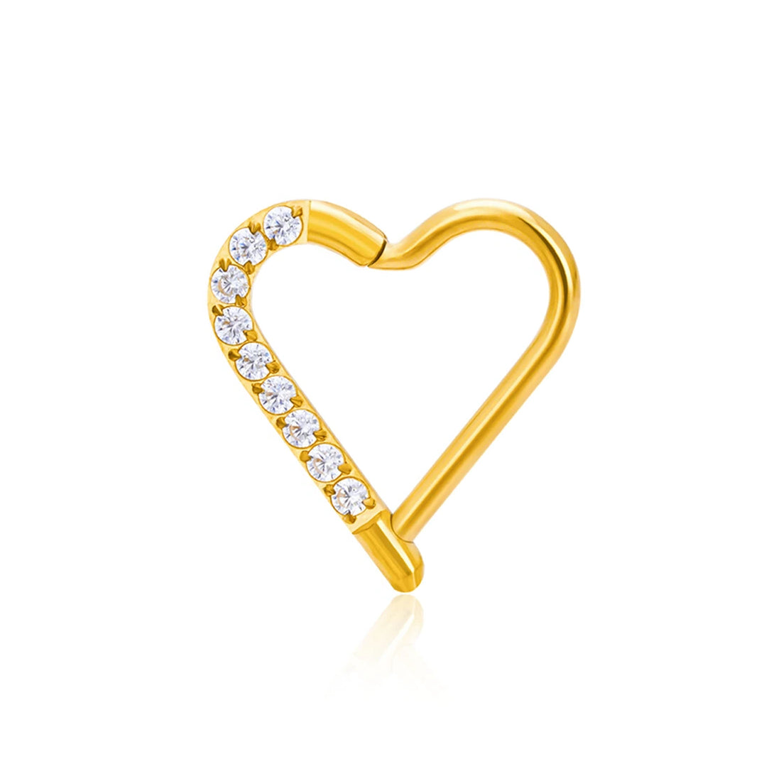 Daith heart piercing gold and silver daith ring titanium 16G with CZ stones hinged segment clicker