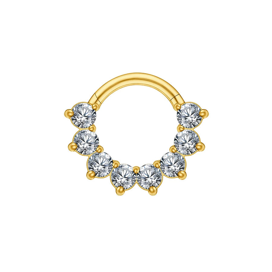 Diamond daith earring gold and silver 16G titanium with CZ stones septum clicker ring