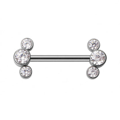 Diamond nipple bar titanium 14G internally threaded 14mm 16 mm 3 CZ stones 1 piece