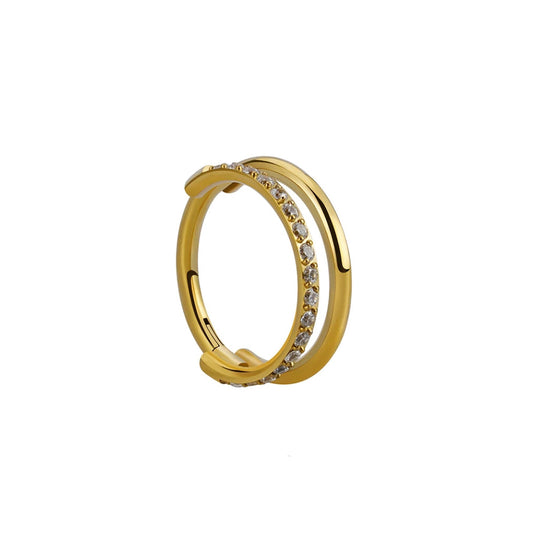 Double hoop nose ring with CZ 16 gauge ASTM F136 Titanium