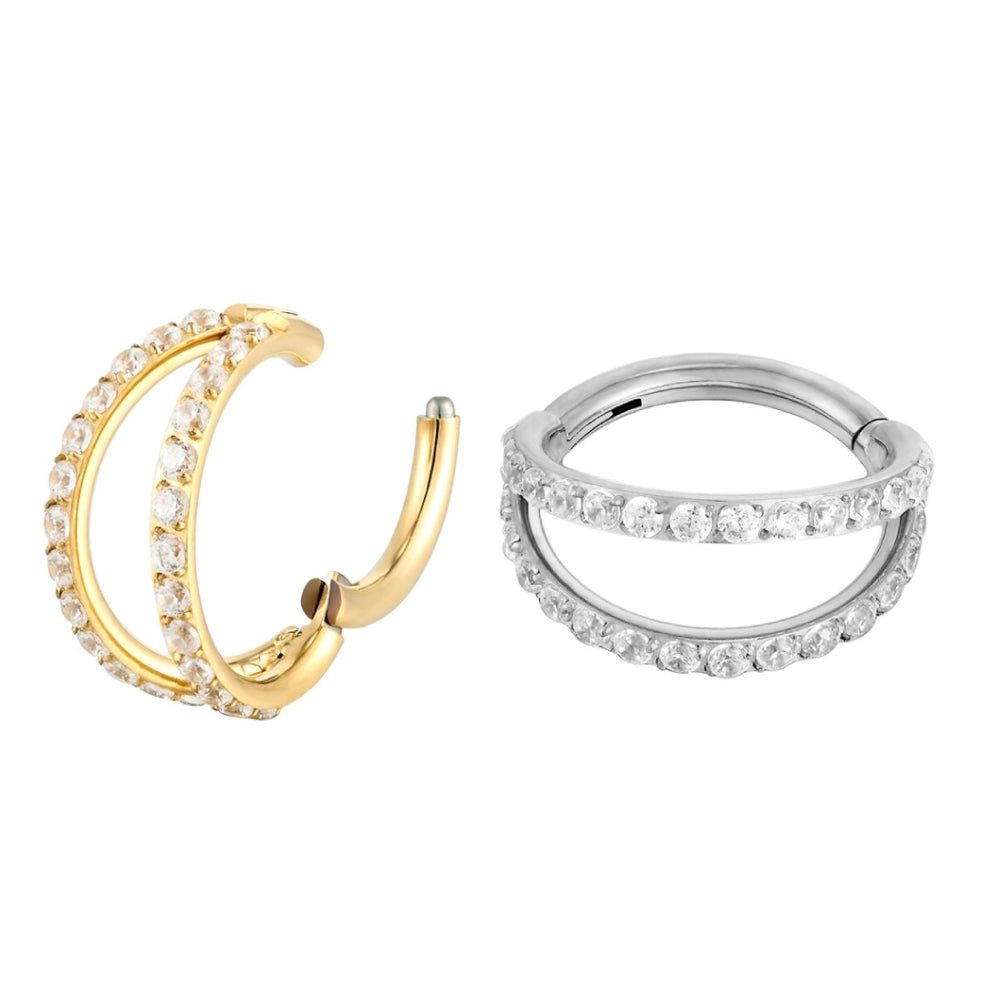 Double nose ring with CZ titanium 16G