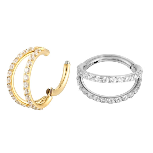 Double nose ring with CZ titanium 16G